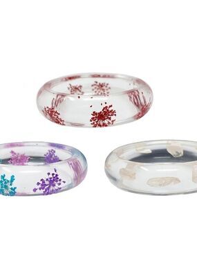 Set of 3 Clear Cut Flower Cuff Bracelets